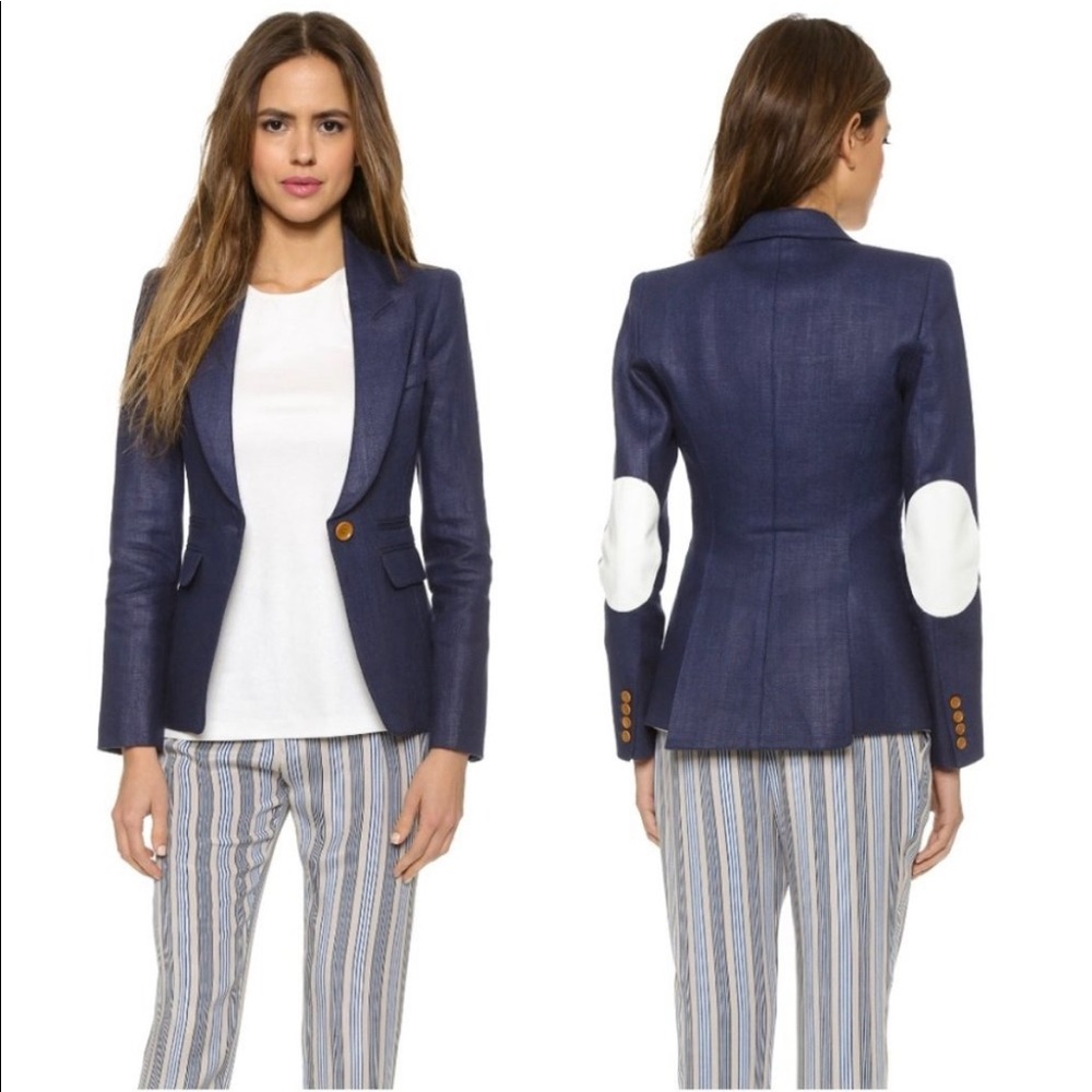 Smythe Duchess Blue Linen Blazer with White Leather